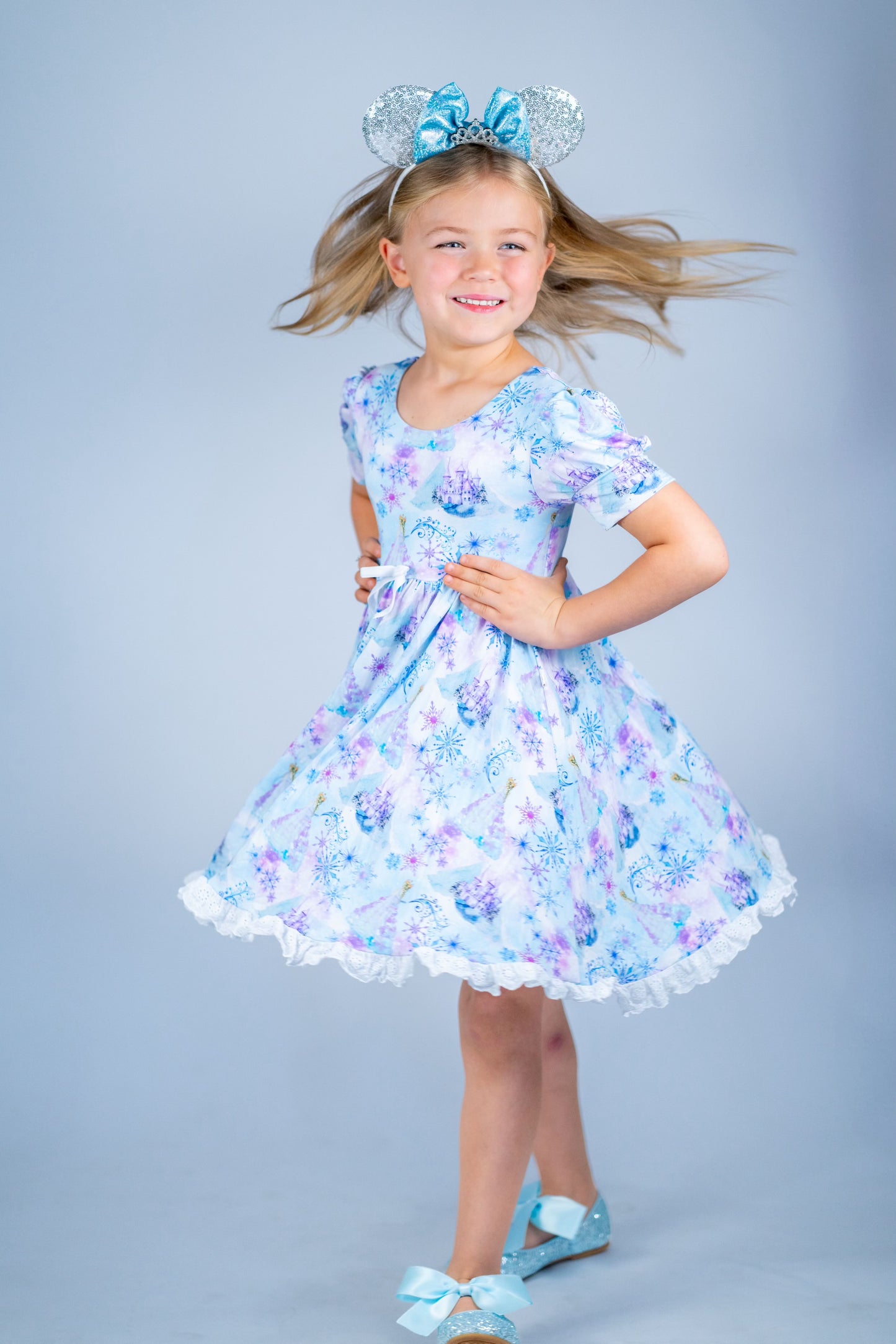 Snow Queen Lace Trimmed Twirl Dress