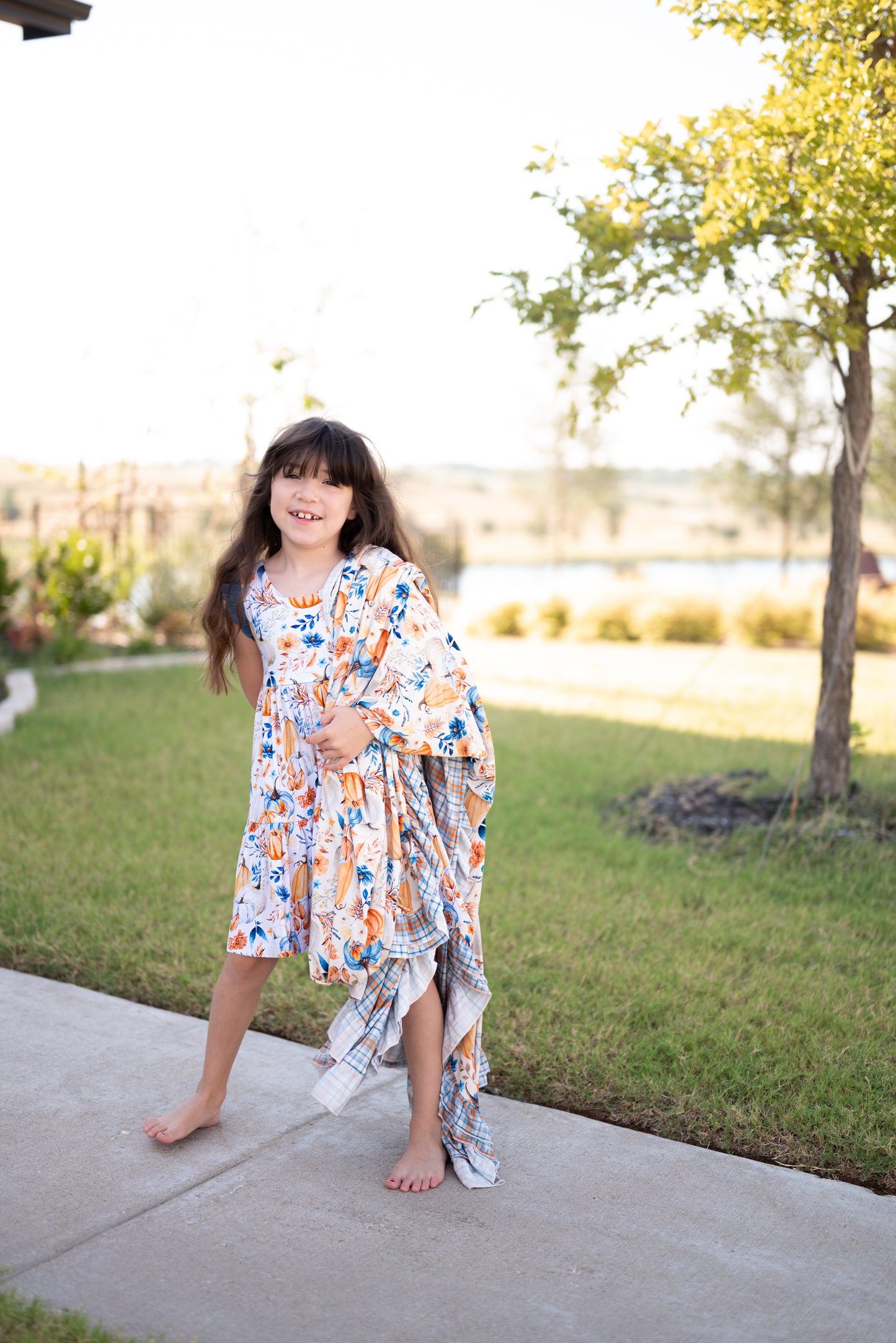 Harvest Pumpkin Ruffle Lace Sleeve Tiered Twirl