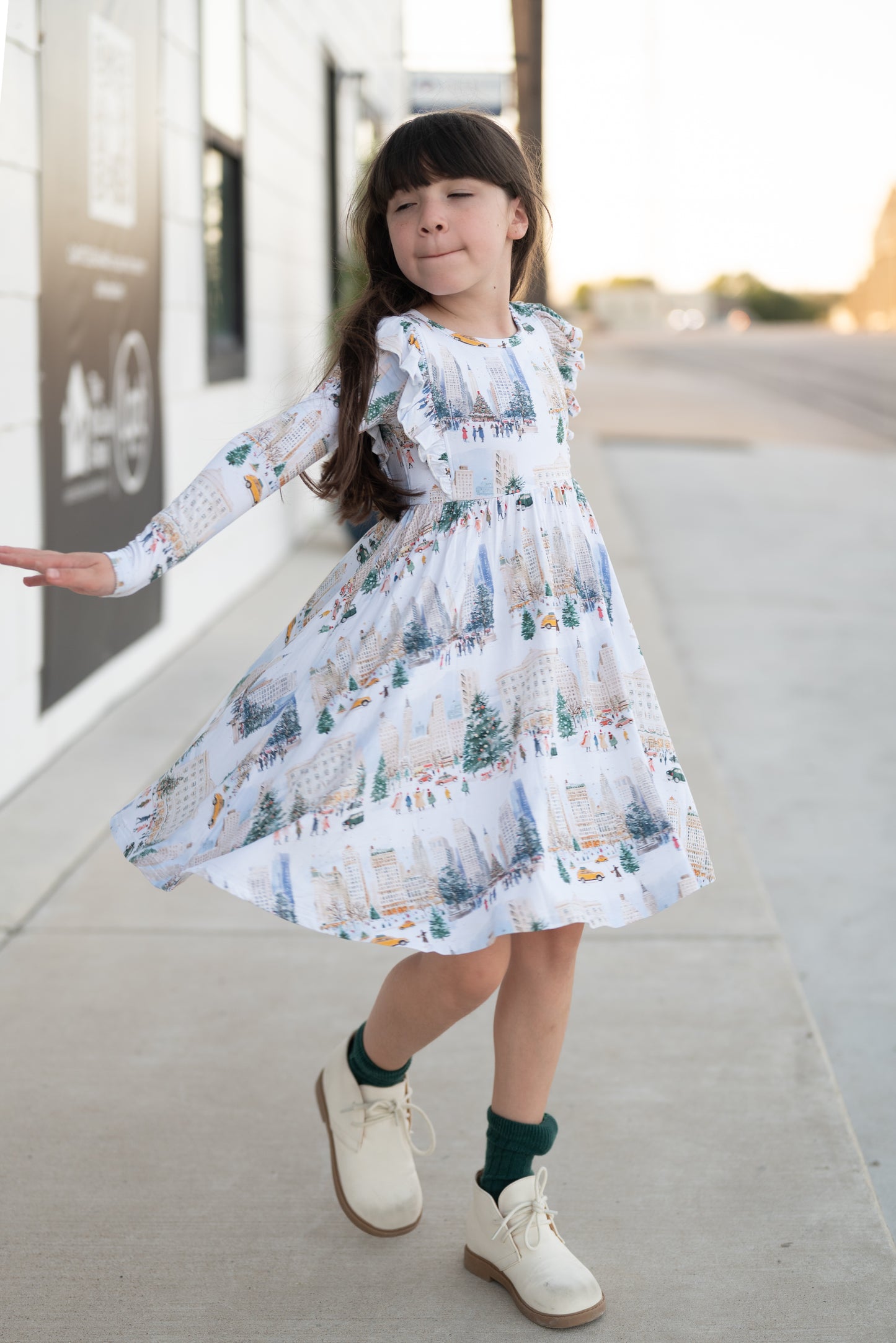 City Sidewalks Long Sleeve Twirl Dress PRE ORDER