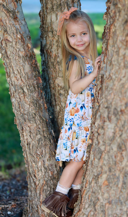 Harvest Pumpkin Ruffle Lace Sleeve Tiered Twirl