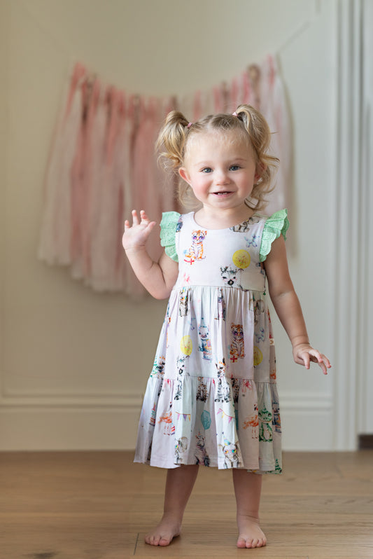 Party Animal Ruffle Sleeve Tiered Twirl