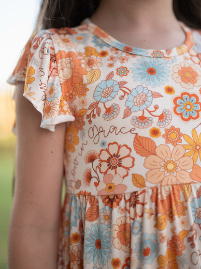 Grow In Grace Ruffle Sleeve Tiered Twirl