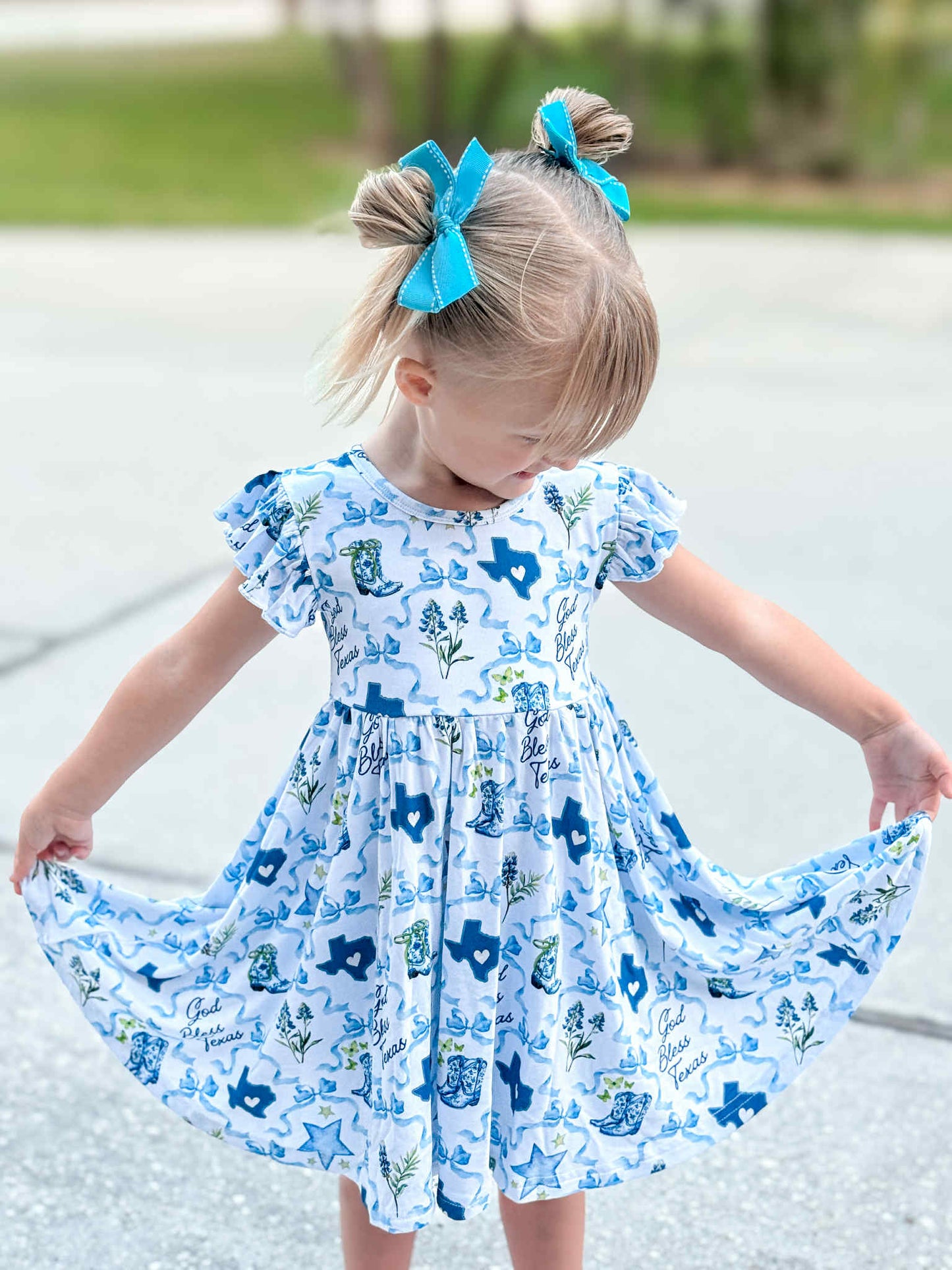 God Bless Texas Ruffle Sleeve Tiered Twirl