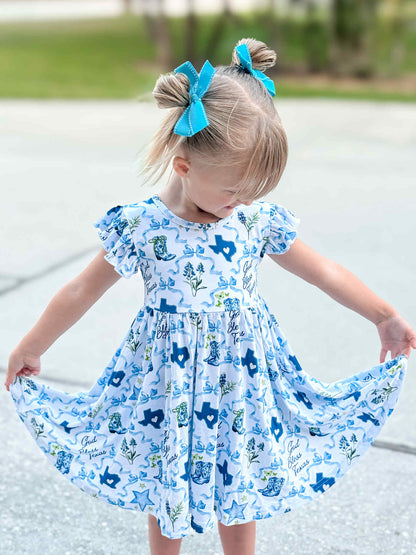 God Bless Texas Ruffle Sleeve Tiered Twirl