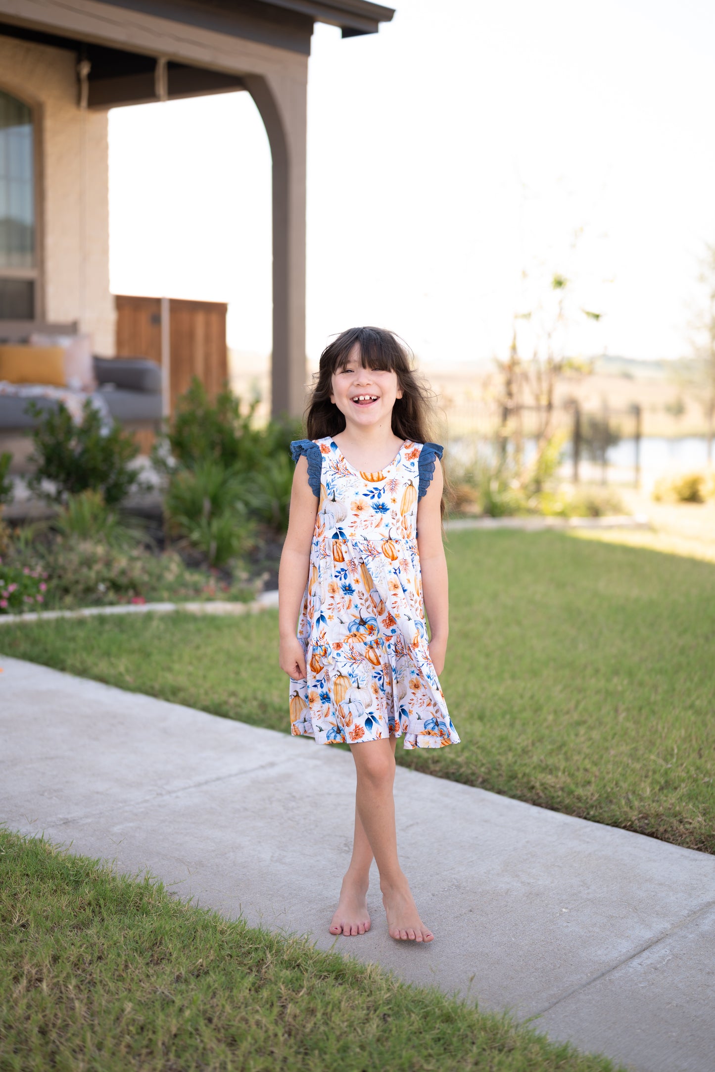 Harvest Pumpkin Ruffle Lace Sleeve Tiered Twirl