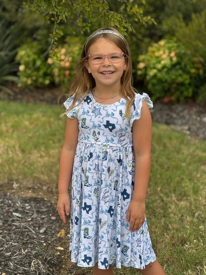 God Bless Texas Ruffle Sleeve Tiered Twirl