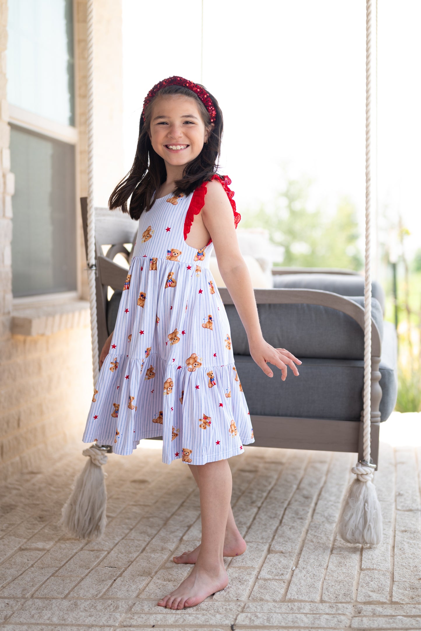 All-American Teddy Ruffle Sleeve Tiered Twirl