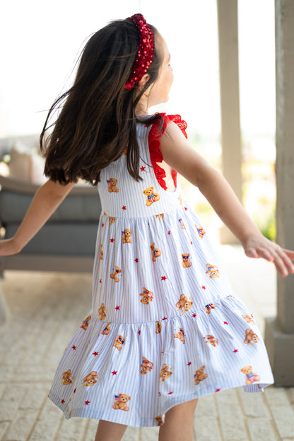 All-American Teddy Ruffle Sleeve Tiered Twirl