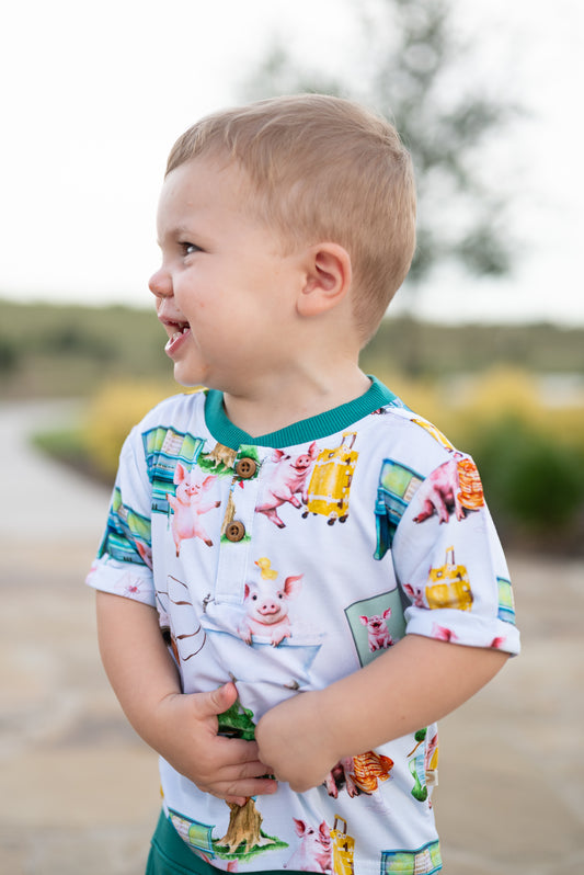 Pancakes & Pigtales Rolled Sleeve Henley