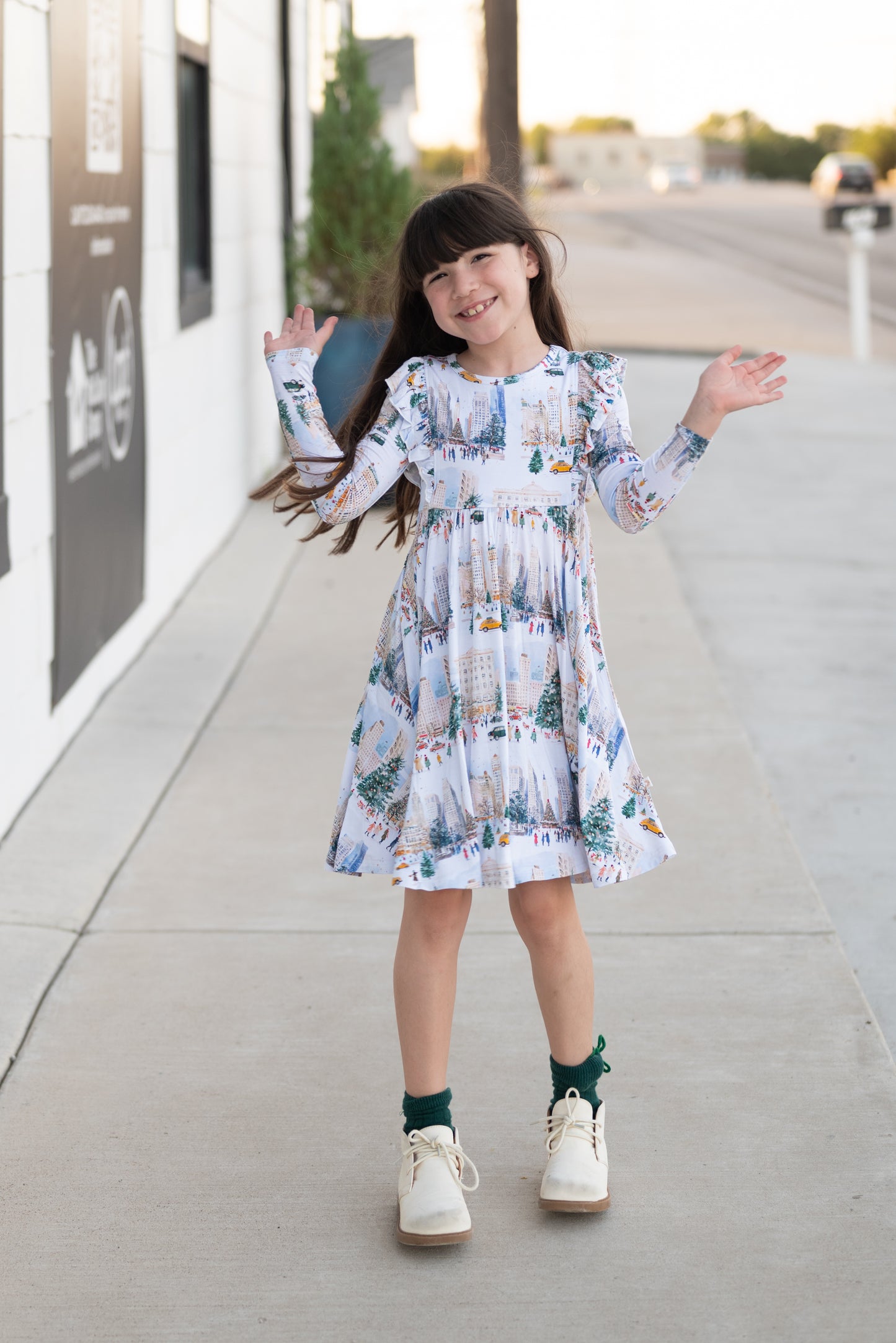 City Sidewalks Long Sleeve Twirl Dress PRE ORDER