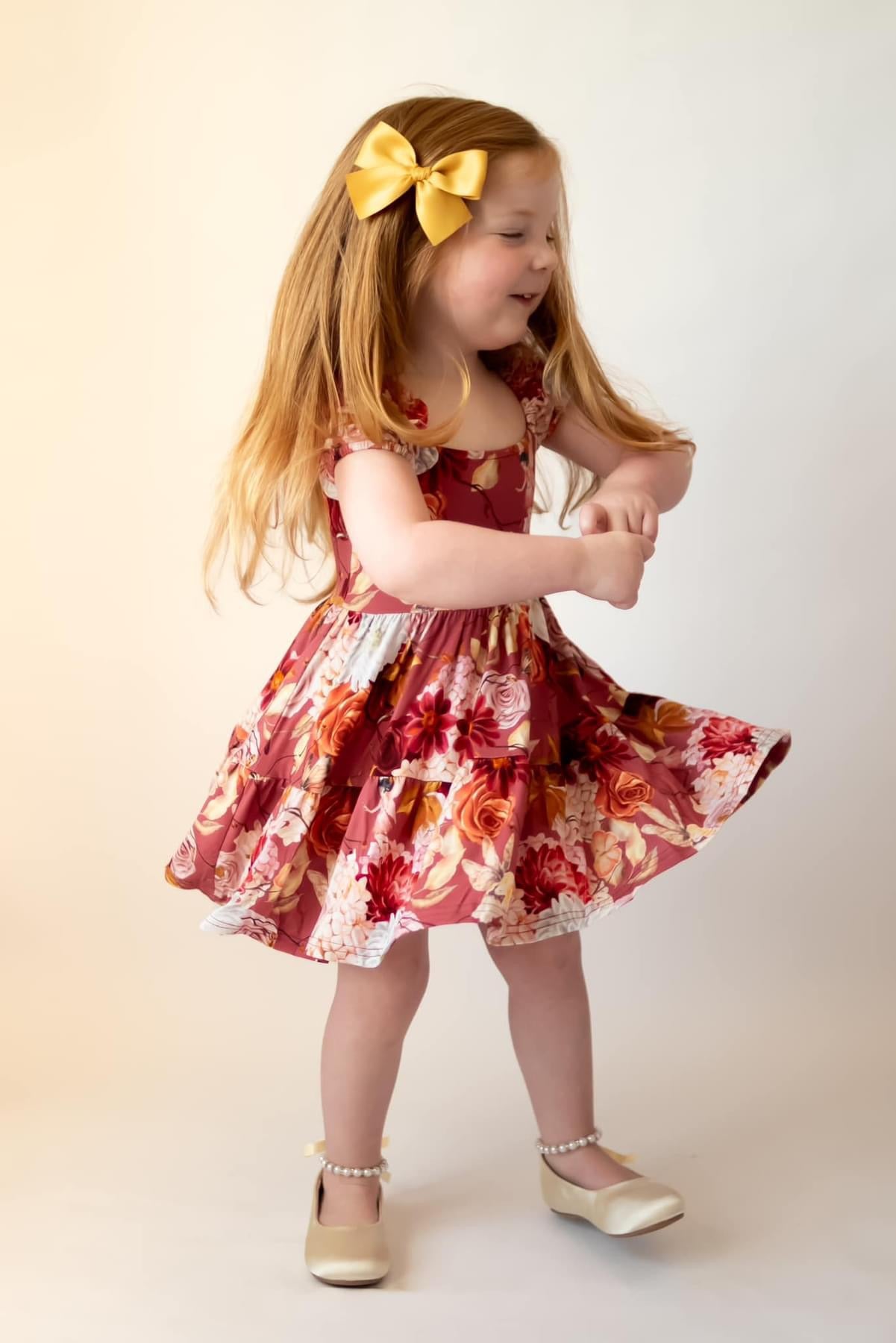 Autumn Fairy Blooms Puff Sleeve Twirl Dress Riley & Rett Autumn Fairy Blooms Puff Sleeve Twirl Dress Riley & Rett